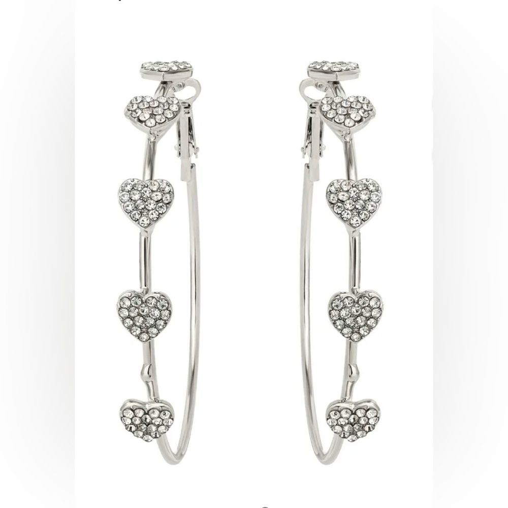 ❤️ Jessica Simpson Heart Stone Large Hoop Silver-Tone Earrings Valentine’s Day
